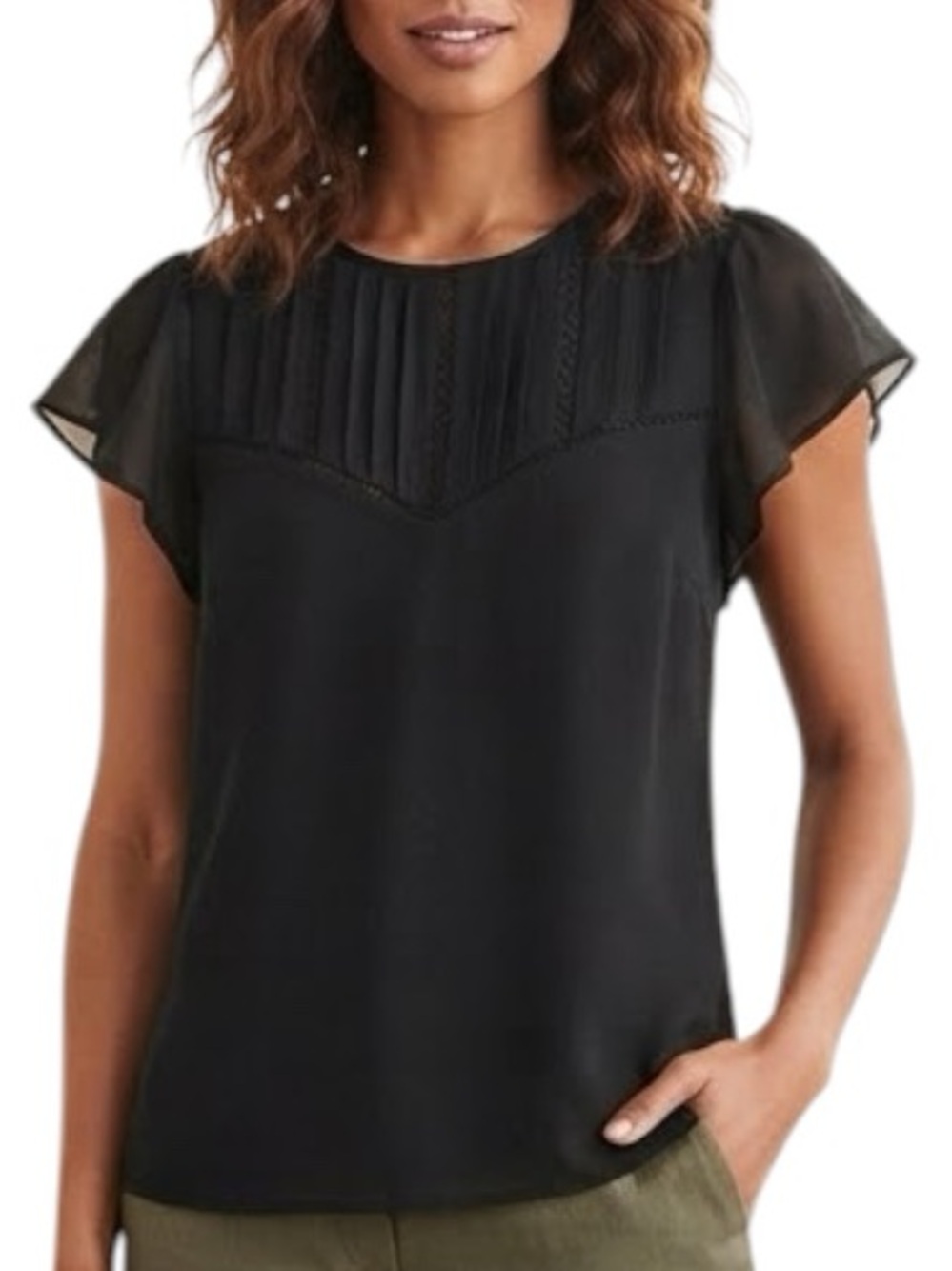 H&M Sheer Black Pintuck Pleated Lace Cap Sleeve Blouse 2 Whimsigoth